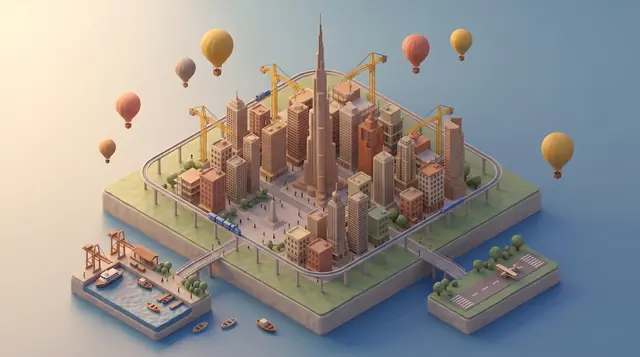 A full skyline of towers and landmarks