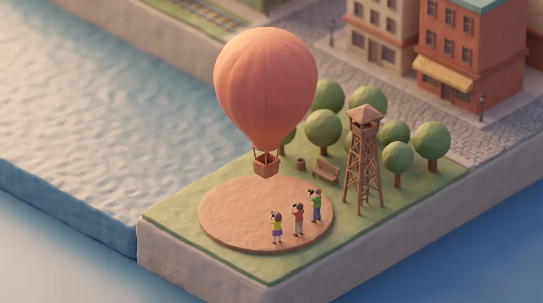 A balloon landing at the viewing tower