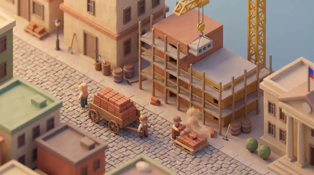 A cart delivering bricks to a construction site
